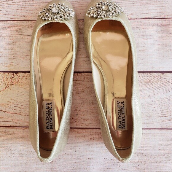 Badgley Mischka Metallic Leather Embellished Flats - Picture 5 of 11